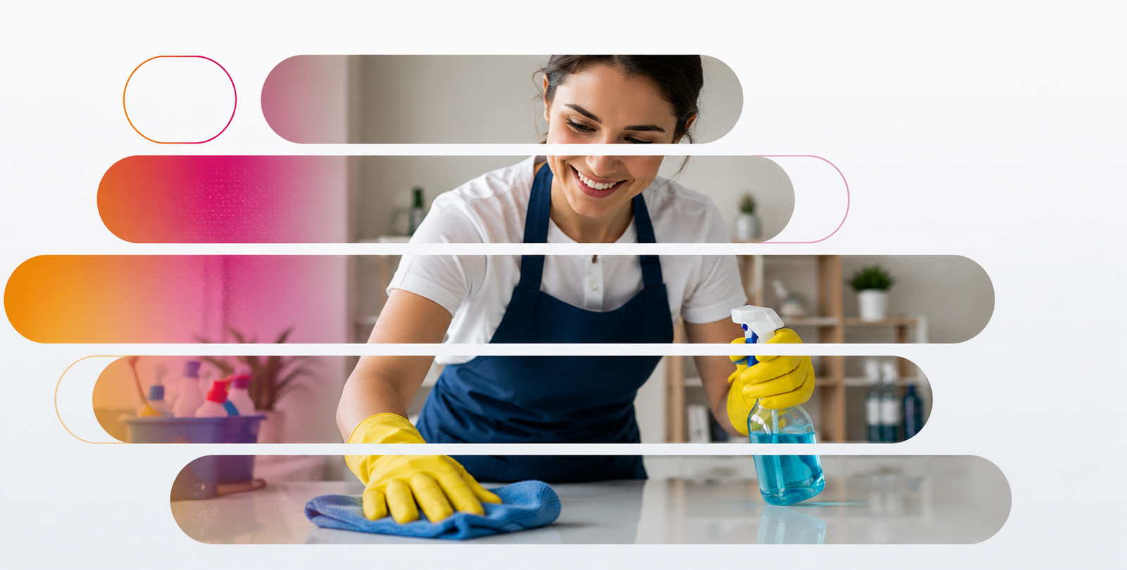 Our cleaning team at work, shown in a banded photo collage